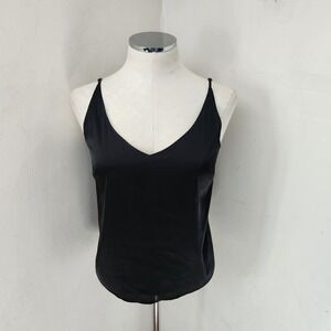 Banana Republic Black Satin V-Neck Camisole Tank Top Womens Medium Petite MP